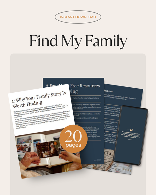 Digital Find My Family guide with 20 pages shown as printed sheets and on a smartphone screen.